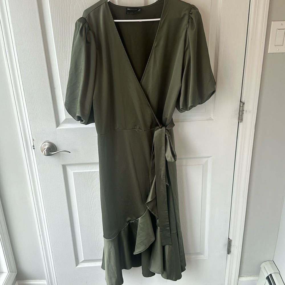 ASOS Olive Green Wrap High-Low Dress